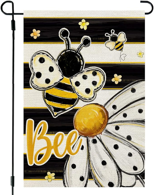 CROWNED BEAUTY Spring Summer Garden Flag Daisy Bee 12x18 Inch Double Sided Small Floral Seasonal Holiday Decoration for Outdoor Lawn Yard