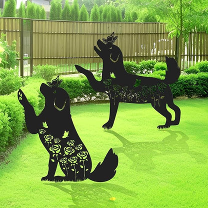 2 Pcs Black Dog Silhouette Cute Metal Dog Decor for Dog Lovers Decorative Garden Stakes for Yard Garden Lawn Outdoor Decorations (Dog)