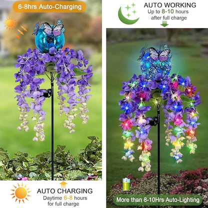 Solar Lights Outdoor Pathway,Wisteria Flower Garden Stakes,Colorful LED Lights for Yard,Patio,Lawn,Solar Powered Garden Decortions,Spring Gifts for Women