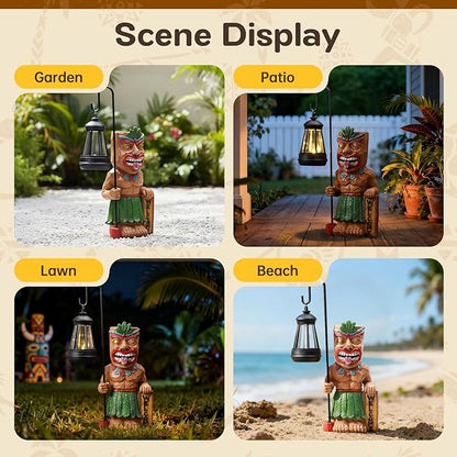 Solar Tiki Outdoor Statues Funny Tiki Bar Decor with Solar Light Waterproof Tiki Figurines Decoration for Lawn Yard Balcony Patio Garden for Christmas Housewarming
