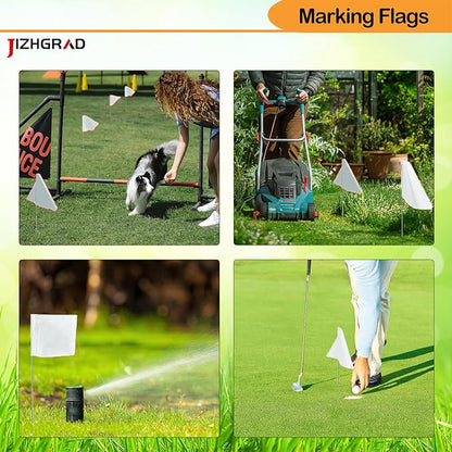 20Pack White Marking Flags, JIZHGRAD 13x4x5 Inch Marker Flags Use for Yard & Lawn, Boundary & Dog Training, Survey & Landscape, Sprinkler & Surveyor, Garden & Construction, High Visibility, Sturdy, Versatile, UV & Weather Resistant