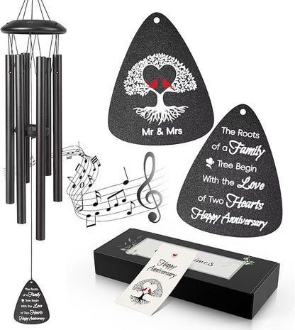 Happy Anniversary Wind Chimes Gifts for Men Women,Romantic Anniversary for Couples, Wife, Husband, Parents, Friends, Happy Anniversaries Decorations, 25'' Wind Chimes Black Gifts