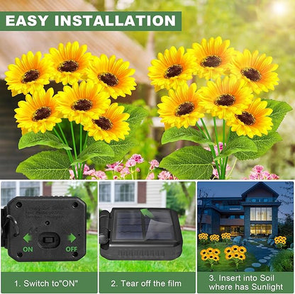 EDOF 2 Pack with 12 Sunflower Solar Lights Outdoor Garden Decor,Solar Flowers Lights Waterproof,Sunflowers Gifts for Mom Women Grandma Birthday,Decorative Stakes Lights for Landscape Yard Patio Lawn
