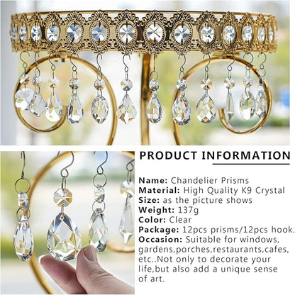kanpura Crystal Chandelier Prisms,Crystal Sun Catcher Kit,Rainbow Hanging Crystals Suncatcher for Window, Christmas Tree,Home Decor(Clear,12pcs)