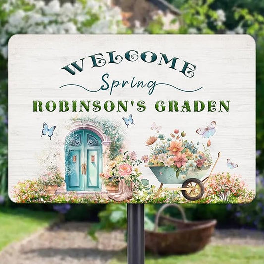Personalized Metal Signs with Name Made in USA Custom Vintage Garden Sign Waterproof Vintage Decorative Metal Print for Wall Decor Customized Home Garden Ideas Gifts Artwork Prints for Yard Ourdoor