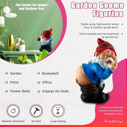 Funny Garden Gnome Statue – Cheeky Outdoor Yard Decor with Raised Finger – Resin Lawn Ornament for Patio, Garden, Desk & Man Cave Gift