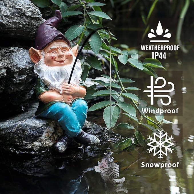 Fishing Gnome Outdoor Statue Garden Decor, Garden Gnomes Decoration for Yard, 9.7” Fishing Gnomes Statue Outdoor Garden Decor, Fishing Guy for Waterfalls or Koi Pond Decor, Gifts for Women