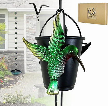 U-nitt Rain Chain Water Collection for Gutters Rainwater Catcher & Diverter, 8.5 FT Chains for Outside Garden, Bird Bucket Cups, Roof Downspout, Works with Heavy Rain, w/ Gutter Clip for Rainchains