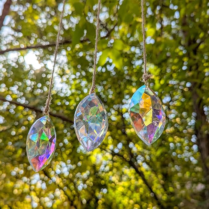Crystals Prism suncatcher DIY, 3 pcs eyeshaped Iridescent Windows Prism suncatchers pendatnt, Ideal for Indoors Gardens&patios