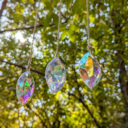 Crystals Prism suncatcher DIY, 3 pcs eyeshaped Iridescent Windows Prism suncatchers pendatnt, Ideal for Indoors Gardens&patios