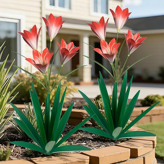 TOMBABY 32.28 Inch Metal Agave Plant Outdoor Decoration Lily Mexican Yard Art Garden Gift Home Decor Hand Painted Metal Agave Garden Yard Statue (2, Green)