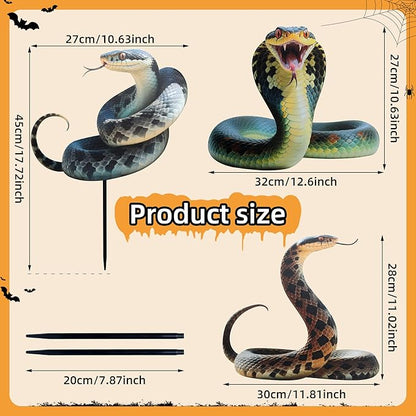 Wocst 3 Pack Metal Snake Garden Statues Snake Silhouette Snake Decorative Stakes,Fake Snakes Figurines for Halloween Decoration Props April Fools' Day Creepy Prank