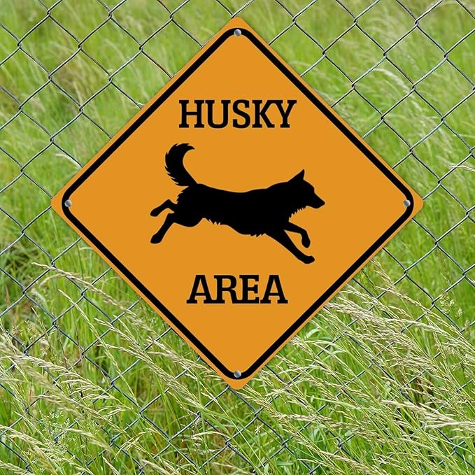 Warning Husky Area Aluminum Metal Sign Husky Dog Caution Crossing Xing Street Sign Yellow Diamond Shape Funny Metal Sign For Indoor Outdoor Highway10x10in