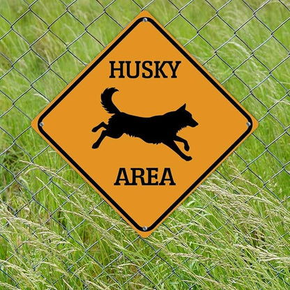 Warning Husky Area Aluminum Metal Sign Husky Dog Caution Crossing Xing Street Sign Yellow Diamond Shape Funny Metal Sign For Indoor Outdoor Highway10x10in