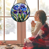 Stained Glass Window Hanging - Blue Purple Iris Flower Suncatcher for Door Garden Patio Sun Catchers Decor Christmas Mother's Day Birthday Gifts for Women Men Mom Nana Aunt Friend 9.8 in