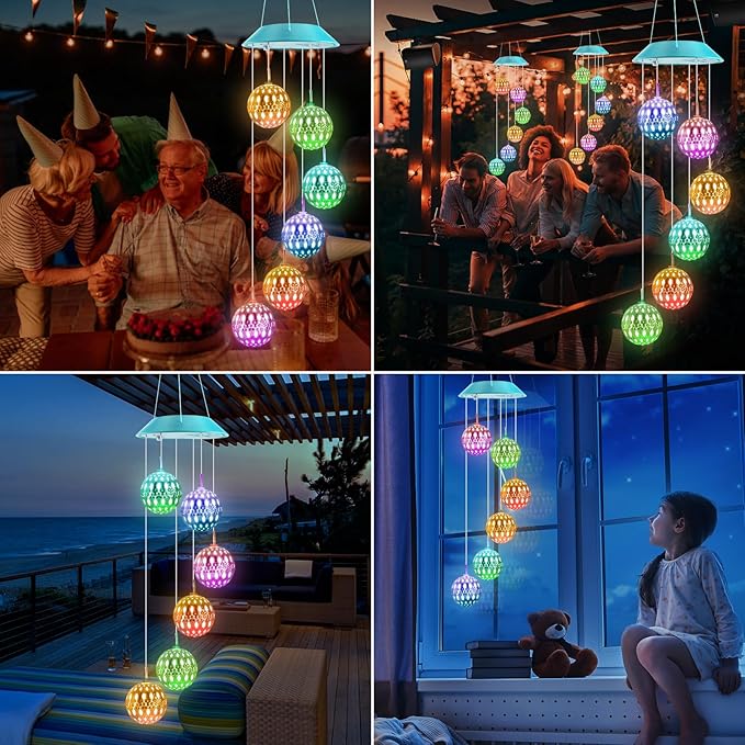 Toodour Solar Wind Chime, Color Changing Moroccan Ball Wind Chimes, LED Decorative Mobile, Gifts for Mom, Waterproof Outdoor Decorative Lights for Garden, Patio, Party, Yard, Window Outdoor Decor