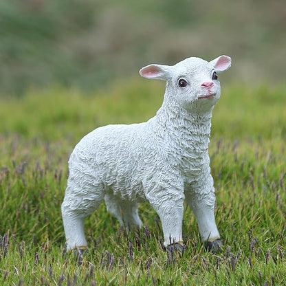 Garden Lamb Figurine, White Resin Sheep Statue, 7.09 x 7.48 inches, Outdoor Decorative Animal Sculpture