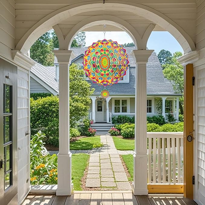 Wind Spinners,12 inch Multi Color Mandala with 360° Swivel Hook for Yard and Garden, Bird Wind Catcher, Metal Wind Spinners Outdoor for Lawn Hanging Crafts Decor Kinetic Yard Art Ornament Gifts