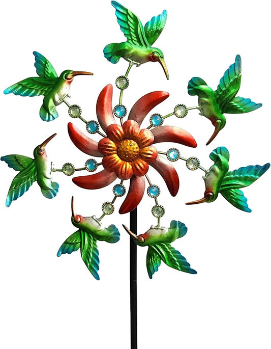 COOZZYHOUR 39" Hummingbird Wind Spinner for Yard and Garden Stake,Outdoor Metal Windmill Single Direction Wind Sculptures Kinetic Windmills for Yard Garden Decorations