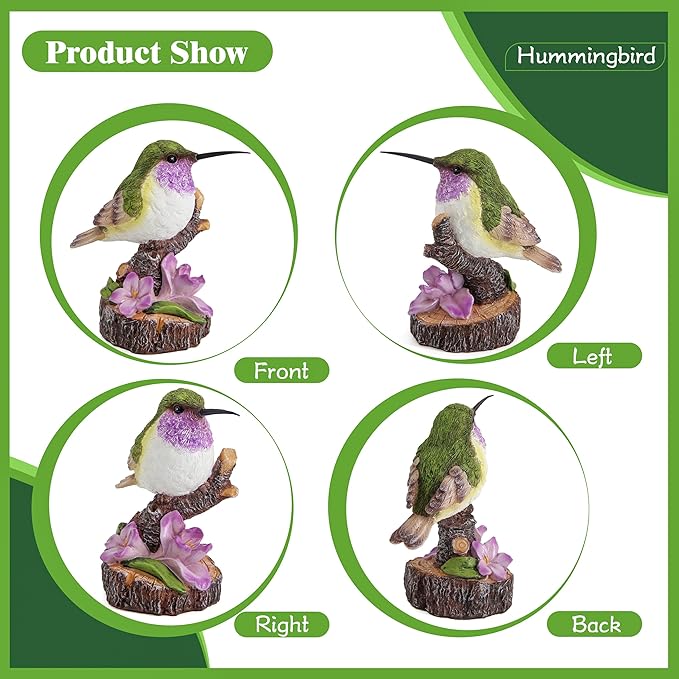Hummingbird Garden Statues Decor for Outdoor Backyard Yard Porch Patio Lawn Outside Hummingbird Figurine Indoor Home Shelf Decorations for Women Bird Lovers Birds Collectible