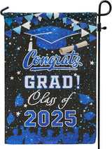 PAMBO Graduation Garden Flag Class of 2025, Blue Congrats Grade Flag for Outside Hanging Decors 12x18 Inch Burlap