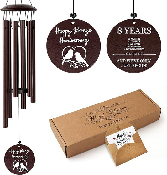 Bronze Anniversary 8 Year Gifts – Bronze Wind Chimes – 8th Anniversary Romantic Gifts for Him, Her, Men, Women, Couples