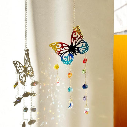 Butterfly Crystal Suncatcher, Hanging Garden Suncatchers, Butterfly Crystal Decoration for Window & Garden, Decorative Hanging Ornament