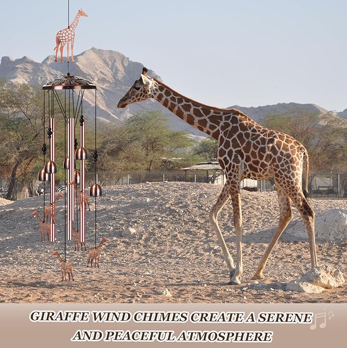 Briwooody Giraffe Wind Chimes for Outside Giraffe Gifts for Women Mom Metal Wind Chimes Memorial Birthday Decor for Outdoors Patio Garden Porch Yard Home Decoration