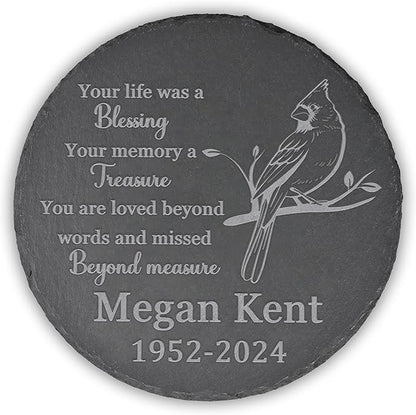 Memorial Garden Stone - Personalized Bereavement Gift for Loss of Loved One - Your Life was a Blessing - Round