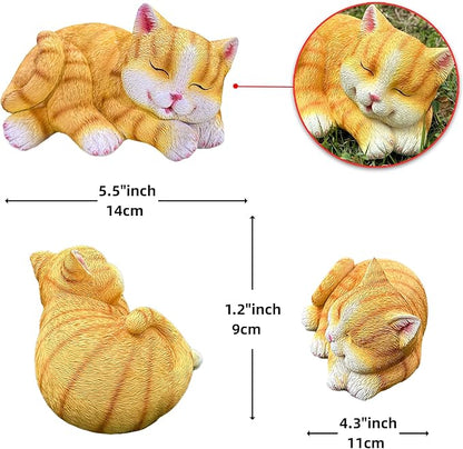 Sleeping Orange Tabby Garden Statue - Resin Realistic Mini Cat Sculpture, Pet Loss Memorial Stone, for Cat Lovers, Indoor/Outdoor Decor, Animal Figurine for Yard Ornaments