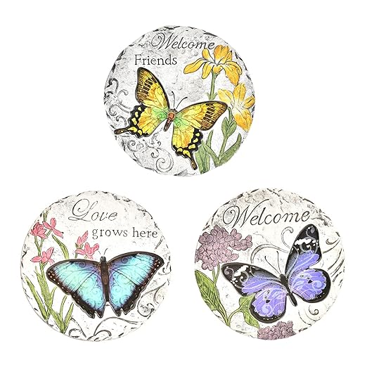 Sungmor 3PC Pretty Garden Stepping Stones, 9.8" Large Concrete Decorative Stones with Beautiful Pattern, Unique Outdoor Lawn Accents, Yard Walkway Flower Bed Wall Shelf Welcome Friends Decorations