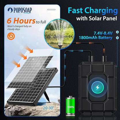 POPOSOAP Solar Pond Filter with Fountain Pump Kit Built-in 1800mAh Battery Backup, 8W Solar Water Fountain Pump, Pond Filters for Outdoor Ponds Bird Baths DIY Water Feature