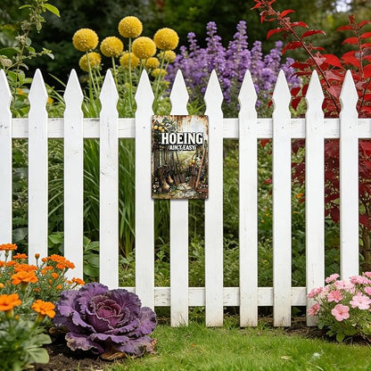Garden Signs for Outside, Funny Metal Signs for Home Garden Patio Yard - Hoeing Ain't Easy, Vintage Gardening Gifts for Women, Wall Decor 12" x 8"