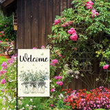 Welcome Garden Flags for Outside,Eucalyptus Mason Jar Spring Yard Flag for Lawn Porch Outdoor Decorations 12x18 Inch Double Sided