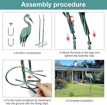 Large Garden Crane Statues & Sculptures - Metal Heron Sculpture Set with Lifelike Patina Bronze Metal Yard Art for Pond, Patio, Lawn - Heron Statue Unique Outdoor Decoration Gift for Women