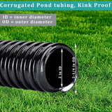 Pond Hose ID 2” × 25ft Black Corrugated Flexible Reinforced PVC Hose Vinyl Tubing for Pond Pump Fountain Garden Waterfall, Non-toxic & Kinkproof, with 2 clamps
