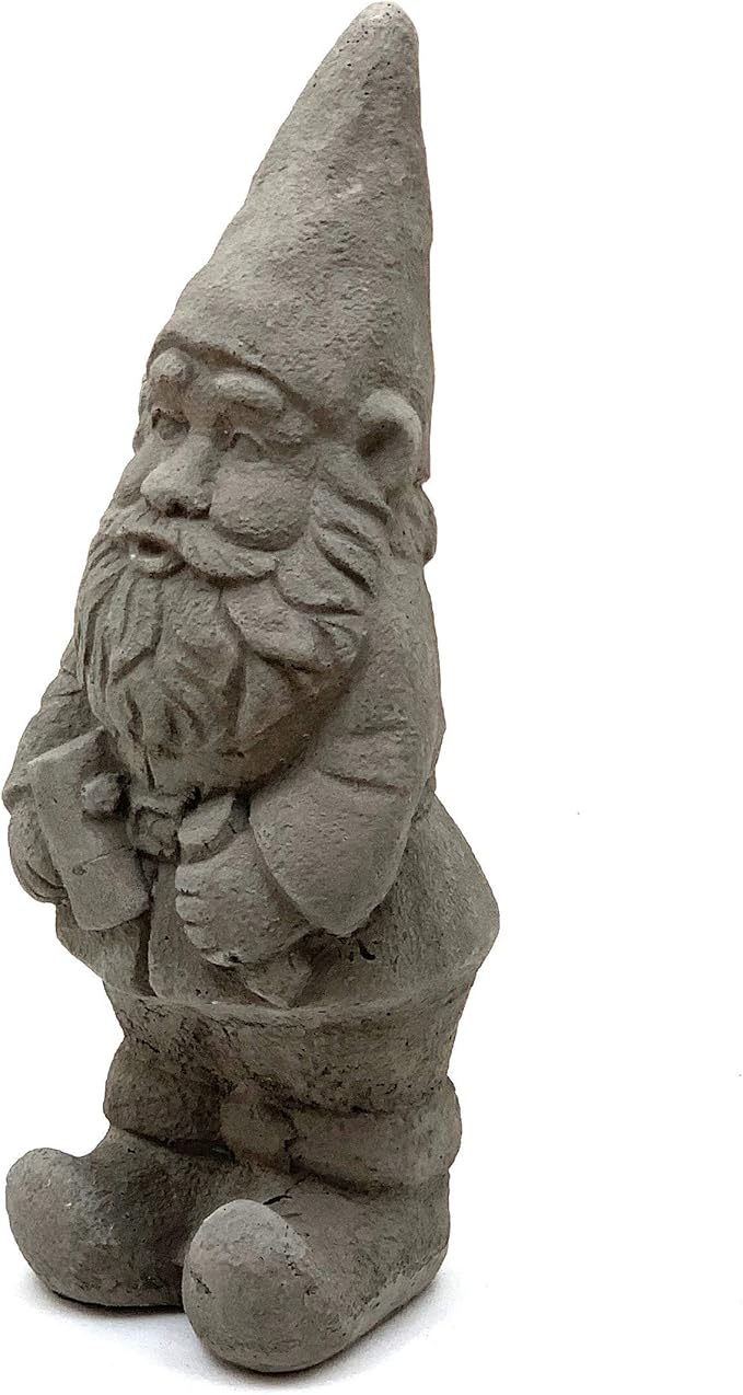 Garden Gnome with Hatchet: Solid Durable Stone Statue with Vintage Texture. Sealed for Outdoor Use. Handcrafted USA. (Antique/Gray)