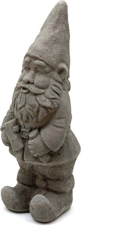 Garden Gnome with Hatchet: Solid Durable Stone Statue with Vintage Texture. Sealed for Outdoor Use. Handcrafted USA. (Antique/Gray)