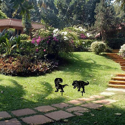CREATCABIN 2Pcs 2Styles Dinosaur Metal Garden Stakes Dinosaur Garden Decor Art Black Dinosaur Silhouette Statues Garden Decorative Ground Insert Lawn Ornaments for Outside Outdoor Dinosaur Lover Gifts