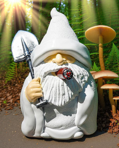 Leverse Whimsical Garden Gnome Statue with Shovel - 5.9 Inch Resin Outdoor Decor, Waterproof White Figure for Yard & Patio (Shovel)