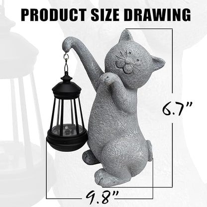 Cat Solar Garden Statues,Resin Cat Figurine Decorations with Solar Lights Lantern, Outdoor Figurines Lawn Cats Statue Decor Art for Lawn,Yard, Balcony Ornament,Gift for Garden Home Mom.