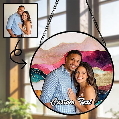 Personalized Custom Photo Mother Gifts Stained Glass Window Hanging - Customized Memorial Ornaments Suncatchers Christmas Birthday Mother's Day for Lovers Women Men Dad Mom Grandma
