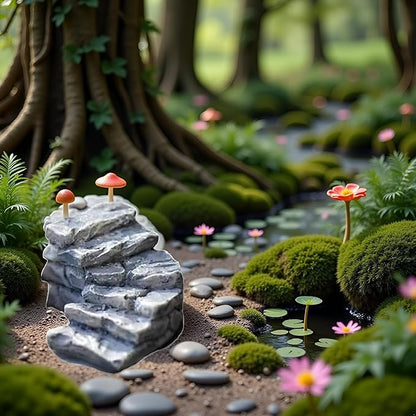 Curved Stone Steps Miniature Fairy Garden Accessories, Miniature Pond Lawn Ornament Figurines, Micro Landscape Ornaments for Garden DIY Kit Statues, Outdoor Décor, Outdoor Statues
