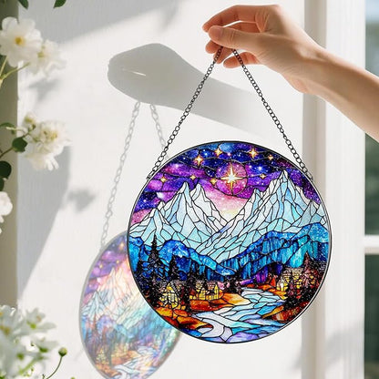 Stained Glass Window Hanging, Pauyadu 8 Inch Night Court Sun Catcher, Stained Glass Suncatcher Ornament, Suncatchers for Windows Hanging, Starlight Lover Gift, Gifts for Women, Friend, Lover