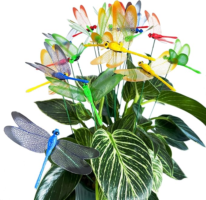 Tuxiaobu 12 Pcs Dragonfly Garden Decor Stakes - Fake Dragon Fly Floral Picks Cake Party Dragonflies Decorations - 3D Dragon Fly for Indoor Outdoor Flower Pot Thanksgiving Christmas Whimsical Gifts