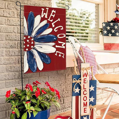 AVOIN colorlife Patriotic 4th of July Garden Flag 12x18 Inch Double Sided Outside, Memorial Day Red Floral Welcome Daisy Yard Outdoor Decoration