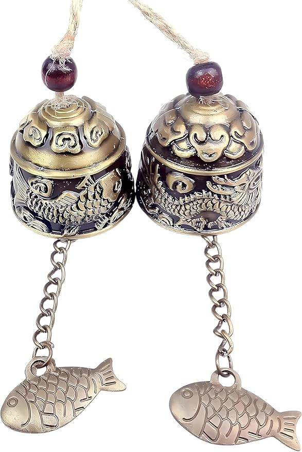 2pcs Vintage Style Feng Shui Wind Chimes - Handcrafted Metal Dragon Fish Decor for Patio & Home