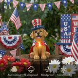 TERESA'S COLLECTIONS 4th of July Puppy Decorations with Solar Light, Memorial Day Resin Garden Dog Figurine for Home, Patriotic Independence Day USA 250th Anniversary Outdoor Yard Porch Gift Decor 8"