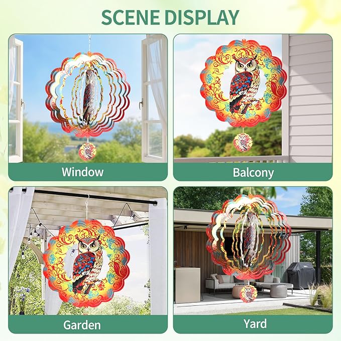 Wind Spinners Outdoor, IDEA SHOW 12In Stainless Steel Wind Spinners Outside, 3D Kinetic Hanging Sculpture, Rustproof Metal Garden Decor Ornaments for Yard Art, Women, Men, Holidays