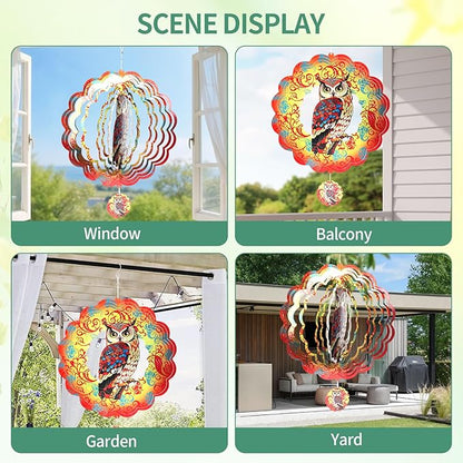 Wind Spinners Outdoor, IDEA SHOW 12In Stainless Steel Wind Spinners Outside, 3D Kinetic Hanging Sculpture, Rustproof Metal Garden Decor Ornaments for Yard Art, Women, Men, Holidays